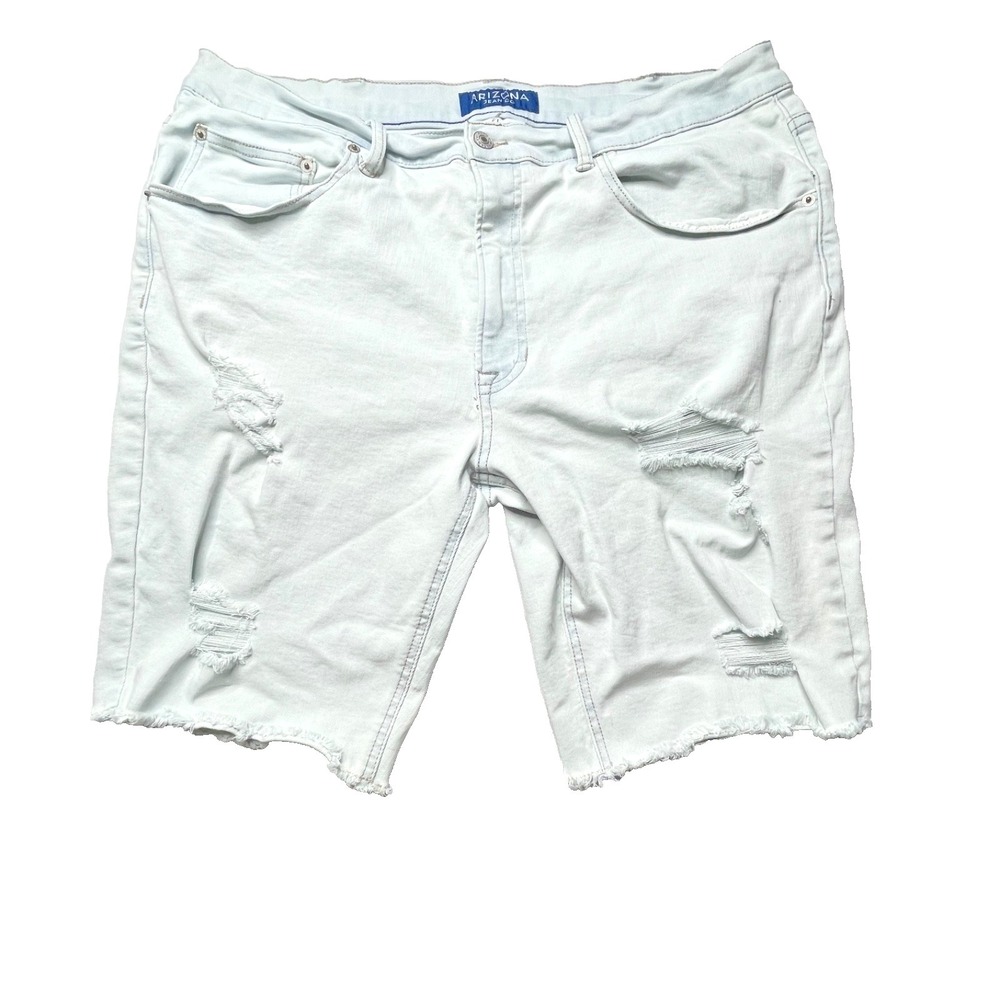 Arizona Jean Co Men's 38 White Distressed Denim Shorts Flex Slim Fit Raw Hem